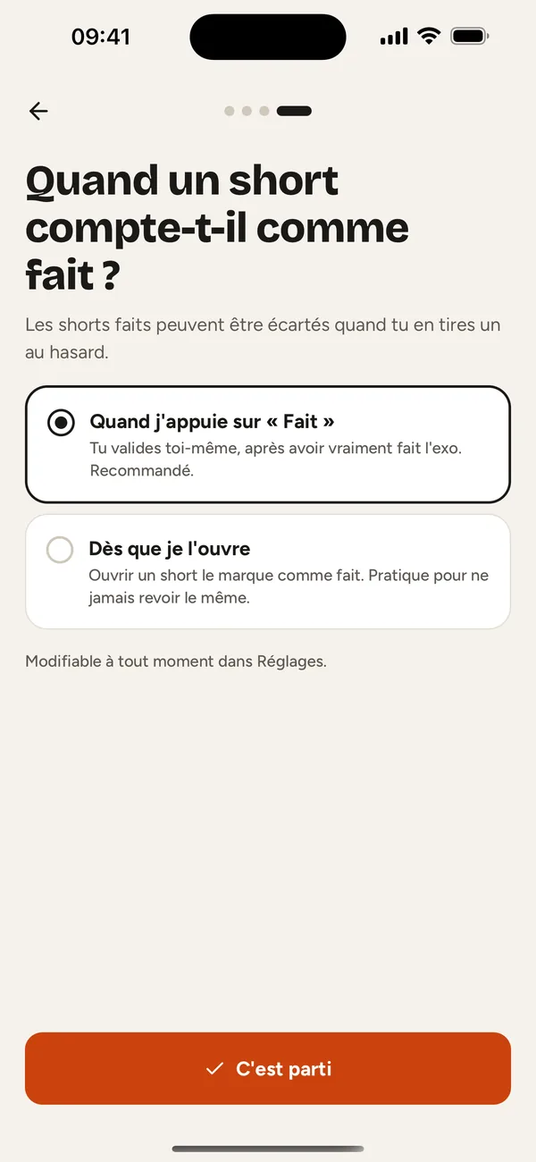 Choix du moment où une vidéo compte comme faite.