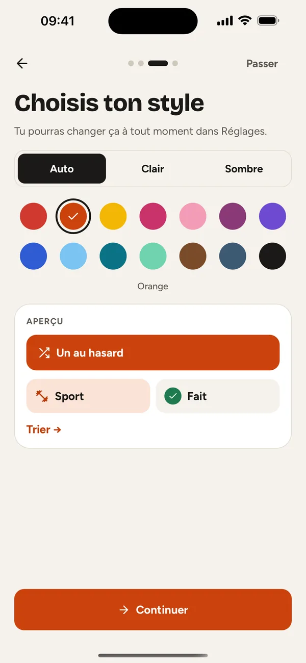 Choix du thème et de la couleur.